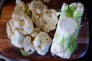 Cut your 'steaks' from the centre of the cauliflower. Nice, neat, cross sections if poss. (they cook nicer that way)